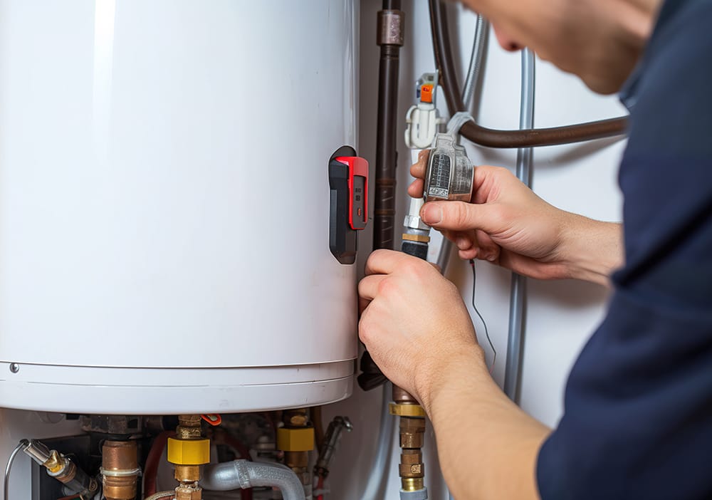 Technician repairing pipes connected to a water heater in Jacksonville Beach